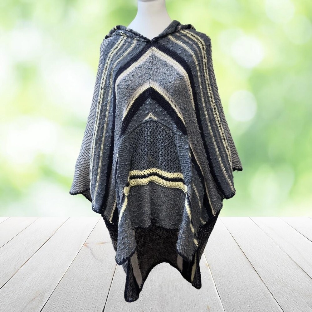 FREE PEOPLE Sweater Womens Small Blue Boho Hooded Tunic Kangaroo Pocket Pullover